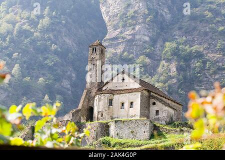 View of the Romanic church San Nicolao in Giornico, canton Ticino, Switzerland. (Undated picture) | usage worldwide Stock Photo