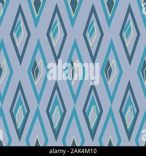 Blue Lagoon, wonky irregular diamonds in rows, seamless vector repeat blues surface pattern design Stock Vector