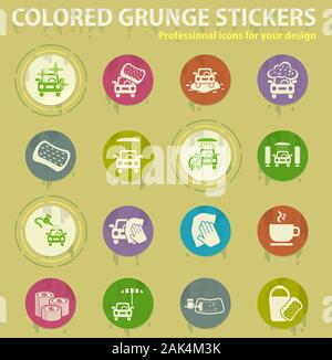 Car wash colored grunge icons Stock Vector
