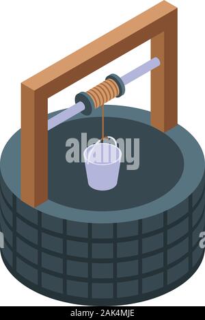 Big well icon, isometric style Stock Vector