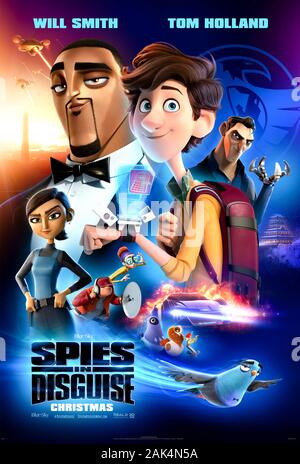 Spies in Disguise (2019) directed by Nick Bruno and Troy Quane and starring Karen Gillan, Tom Holland and Ben Mendelsohn. Animated adventure about the world’s greatest spy turning into a pigeon. US advance poster ***EDITORIAL USE ONLY***. Credit: BFA / Twentieth Century Fox Stock Photo