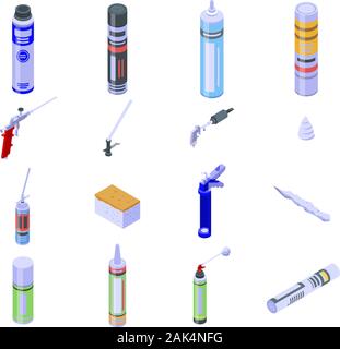 Polyurethane foam icons set, isometric style Stock Vector