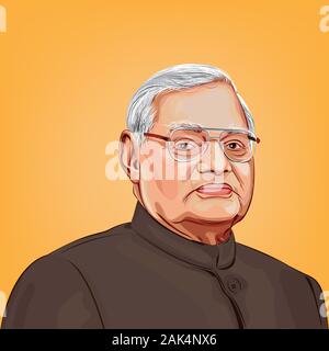 Atal Bihari Vajpayee. Formar  Prime Minister of India(19 March 1998 – 22 May 2004). Vajpayee vector  art Stock Vector