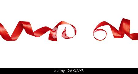Red silk twisted ribbons isolated on white background Stock Photo