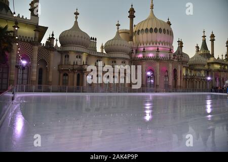 Ice skating at Brighton's royal Pavilion Christmas 2019 Stock Photo