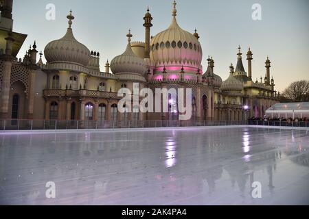 Ice skating at Brighton's royal Pavilion Christmas 2019 Stock Photo