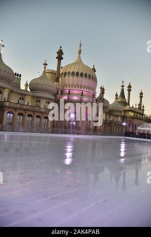 Ice skating at Brighton's royal Pavilion Christmas 2019 Stock Photo