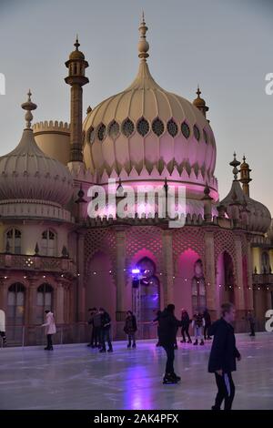 Ice skating at Brighton's royal Pavilion Christmas 2019 Stock Photo