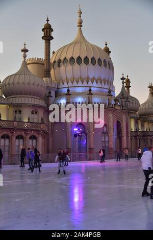 Ice skating at Brighton's royal Pavilion Christmas 2019 Stock Photo