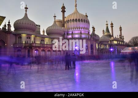 Ice skating at Brighton's royal Pavilion Christmas 2019 Stock Photo