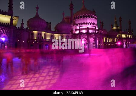 Ice skating at Brighton's royal Pavilion Christmas 2019 Stock Photo