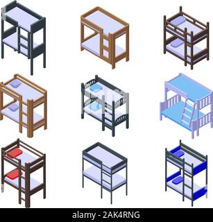 Bunk bed icons set, isometric style Stock Vector