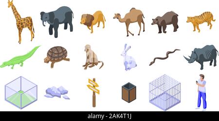 Park zoo icons set, isometric style Stock Vector