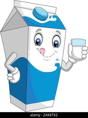 Cartoon milk box holding a glass of milk Stock Vector