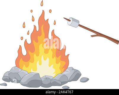Campfire and marshmallow roast on a stick Stock Vector