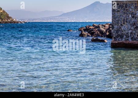 stunning view of the waters of Tyrrhenian sea on the coast of Napoli Stock Photo