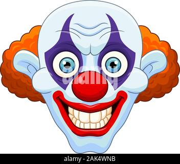 Cartoon scary clown head on white background Stock Vector