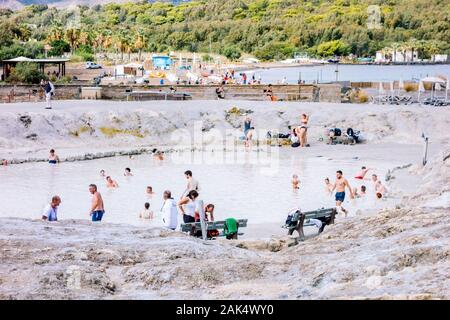 People bathing in volcanic mud (Vulcano/Aeolian Islands/Italy) Stock Photo