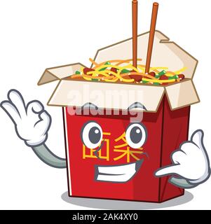 Call me funny chinese box noodle mascot picture style Stock Vector