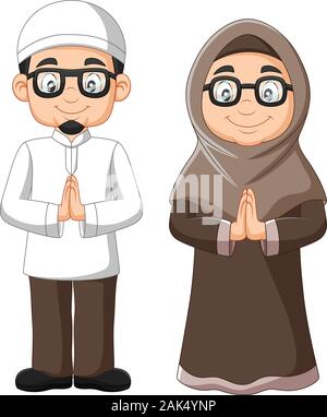 Cartoon old Muslim couple on white background Stock Vector