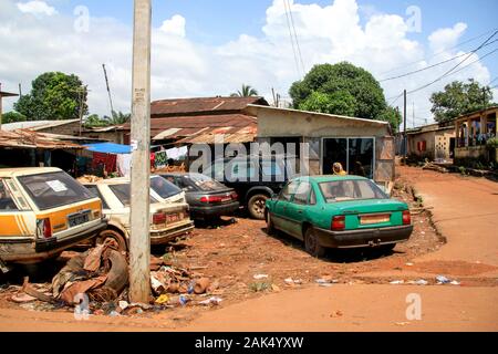 View of a chaotic breakers' yard in Conakry, Guinea, West Africa Stock Photo