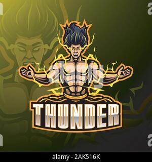 Thunder esport mascot logo design Stock Vector