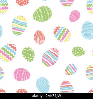 Cute hand drawn easter eggs seamless pattern, doodle eggs hanging - great for banners, wallpapers, invitations, vector design Stock Photo