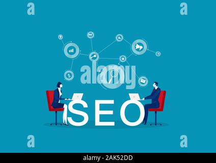 two business Seo optimization , marketing business technology, monitor with data analysis platform on screen,vector Stock Photo