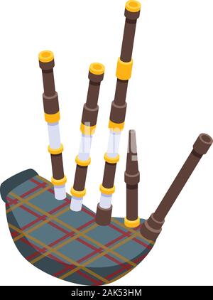 Scoottish bagpipes icon, isometric style Stock Vector