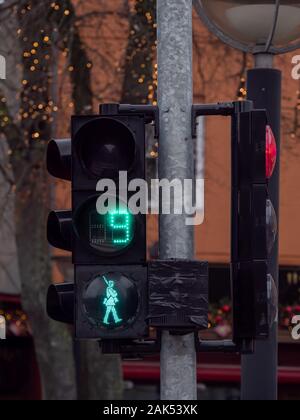 Local pedestrian traffic light with ancient soldier in Fredericia, Denmark Stock Photo