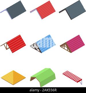 Roof icons set, isometric style Stock Vector
