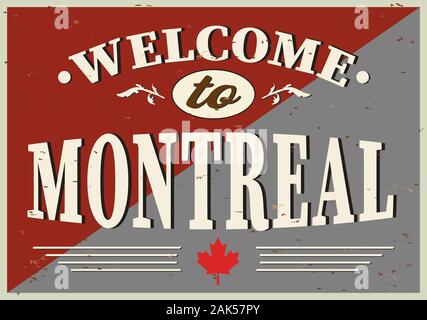 Vintage Touristic Welcome Card - Montreal, Canada, vector illustration Stock Vector