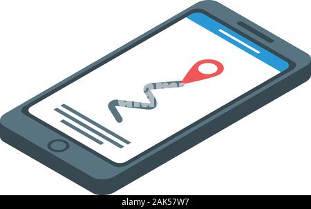 Smartphone hiking route icon, isometric style Stock Vector