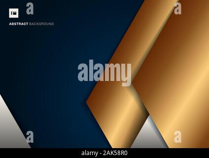 Abstract template geometric triangle white and gold color overlap on blue background with space for your text. Luxury style. You can use for artwork d Stock Vector