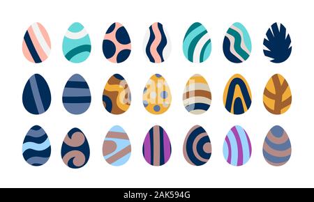 Painted Easter eggs collection. Isolated elements in in trendy 2020 colors. Flat vector illustration. Stock Vector