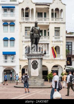 Cartagena de Indias - Colombia, November 13, 2019 - Pedro de Heredia statue in Cartagena de Indias - Colombia Stock Photo