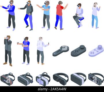 Game goggles icons set, isometric style Stock Vector