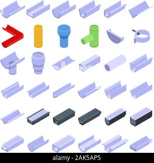 Gutter icons set, isometric style Stock Vector