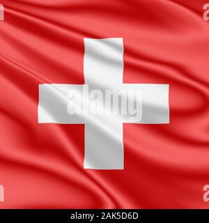 National flag of Switzerland fluttering in the wind in 3D illustration Stock Photo
