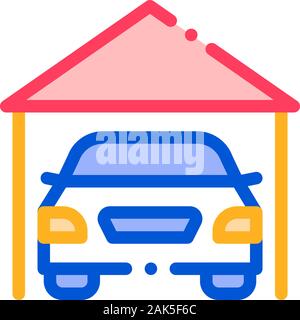 Garage Shed With Car Vehicle Vector Thin Line Icon Stock Vector