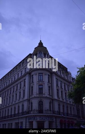 A big hotel from Bucharest and the beautiful sky. Stock Photo