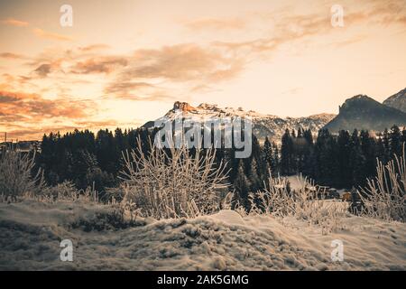Beautifull winter mountain landscape during sunset in austria Stock Photo