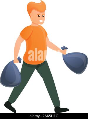Boy take trash bags icon. Cartoon of boy take trash bags vector icon for web design isolated on white background Stock Vector