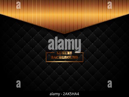 Abstract template black geometric squares pattern design with dots lines grid on dark background with golden header luxury style. Luxurious texture. C Stock Vector