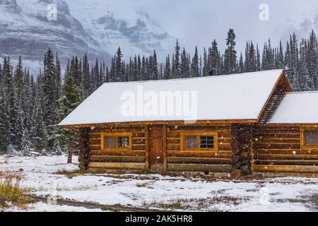 Elizabeth Parker Hut on a cold September day in the Lake O’Hara area of