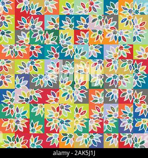 Funky stylized rainbow geo floral micro pattern Stock Vector