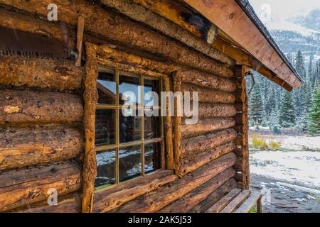 Elizabeth Parker Hut on a cold September day in the Lake O’Hara area of