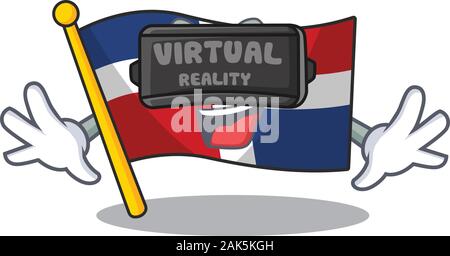 Trendy flag dominican republic character wearing Virtual reality headset Stock Vector
