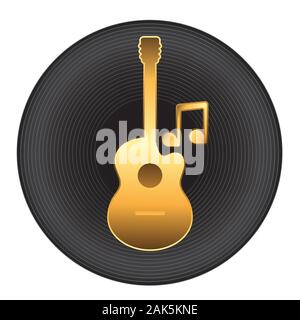 Logo guitar note plate gold on isolated background. Vector image. Stock Vector