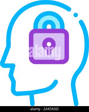 Locked Padlock In Man Silhouette Mind Vector Icon Stock Vector